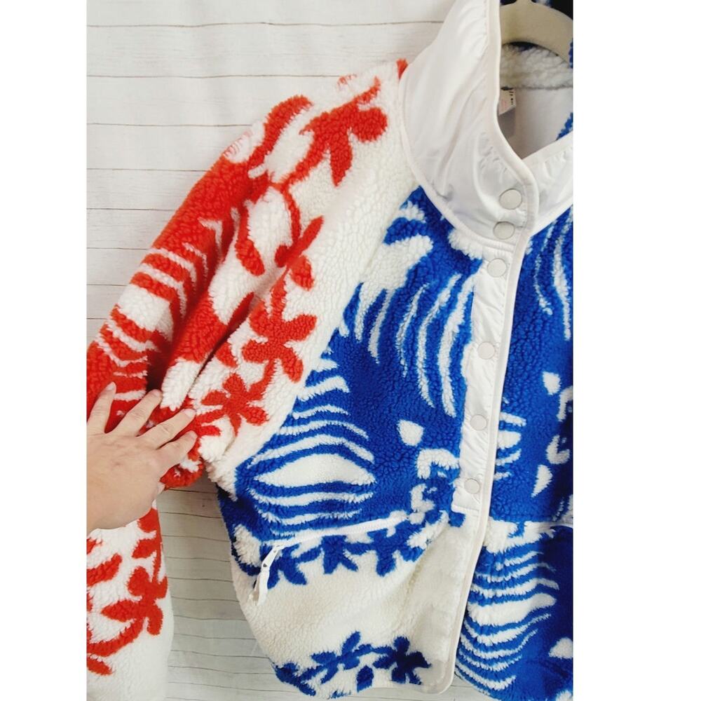 Free People Red White and Blue Floral Sherpa Jacket - Picture 3 of 16